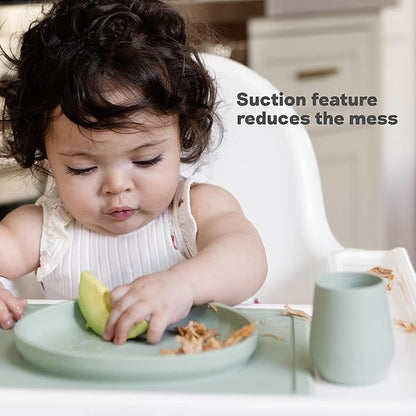 ezpz Tiny Plate (Pewter) - 6 Months+ - 100% Silicone Suction Placemat + Plate for Infants - Fits on Most Highchair Trays - Baby Led Weaning Supplies