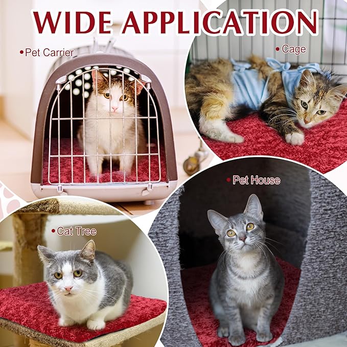Drydiet 4 Pack Self Warming Cat Pads Self Heating Cat Mat Washable Homeless Dogs Thermal Pads Kennel Pad Reflects Body Heat Warm Crate Bed Mat for Indoor Outdoor Pet(Red,16 x 20 Inch)