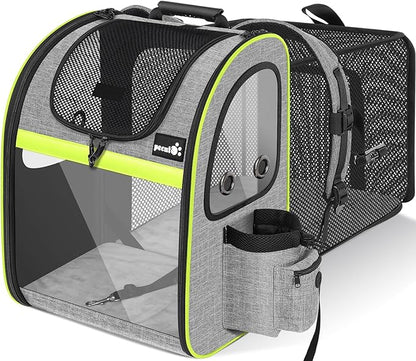 Pecute Pet Carrier Backpack, Cat Backpack Carrier, Expandable with Breathable Mesh for Small Dogs Cats Puppies, Dog Backpack Carrier for Hiking Travel Camping Outdoor, Hold Pets Up to 18 Lbs