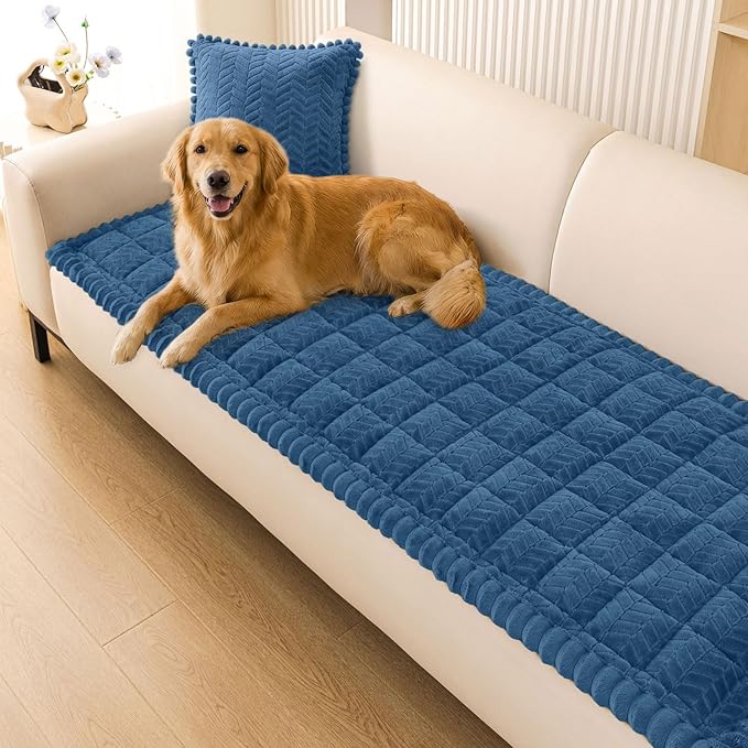 Smiry Non Slip Couch Covers for Dogs, Fuzzy Pet Couch Covers for 2 Cushion Sofa Pet Friendly, Soft Sofa Loveseat Slipcovers Cushion Furniture Protector Washable (Navy Blue, 27.6" x 47")