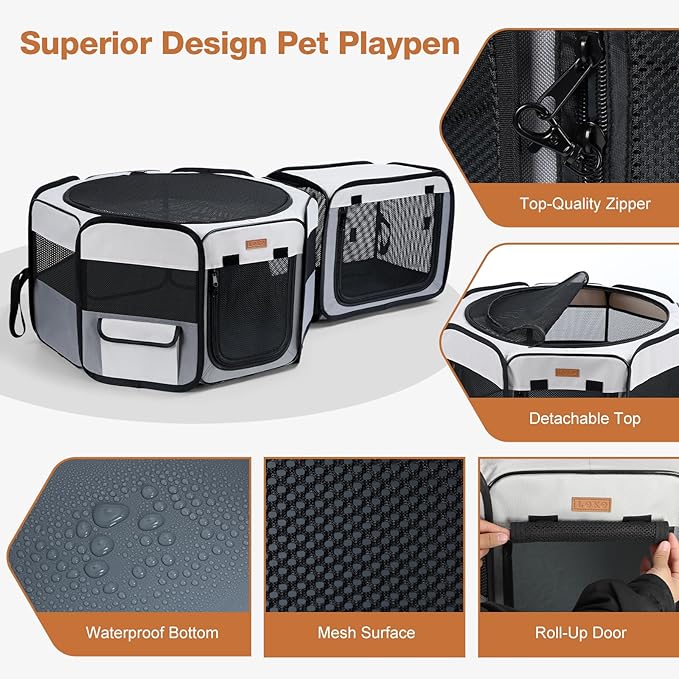 Lekereise Portable Cat Playpen, 47" × 16" Cat Playpen, 2-in-1 Dog Playpen Indoor Outdoor for Cats, Puppies and Small Pets, Independently Usable, with a Carry Bag