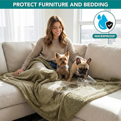 PetAmi Waterproof Dog Blanket for Small Medium Dog Puppy Cat Throw for Couch Cover Leakproof Protection, Sherpa Fleece, Reversible Soft Washable 29x40 Taupe Taupe