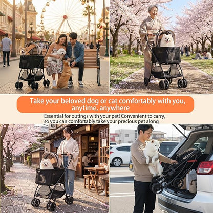 MILA&LOUIS Dog Stroller, 22" Pet Cradle for Small Dog, Pet Stroller with 4 Pu Wheels, 10Lbs Ultra-Light Dog&Cat Stroller for Small Pets, Max 35Lbs Capacity Detachable & Foldable Design with Cup Holder