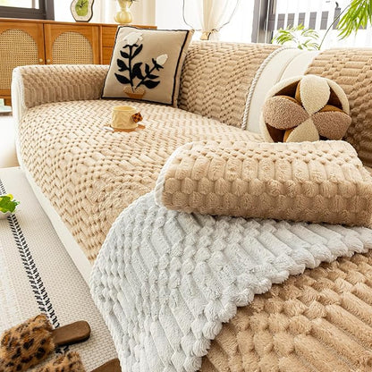 Plush Warm Sofa Covers Washable, Funny Fuzzy Couch Cover for Dogs Washable, Non-slip Couch Covers for Sectional Sofas, Soft Sofa Slipcover for Pet & Kid(1PC, Light Brown, 36"×83", Single Seater)