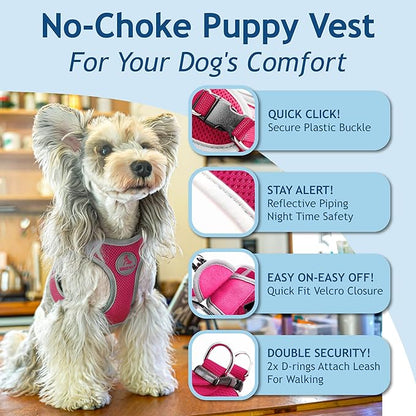 Kruz Dog Harness (Chest 13.5"-14", Weight 4–6 lbs) Athletica Adjustable Heavy Duty No Choke Puppy Vest for Small Dogs Lightweight Air Mesh, Reflective, Puppy Essentials – Raspberry Pink, X-Small