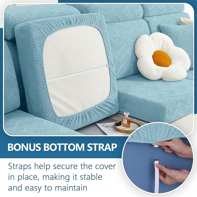 hyha Individual Couch Cushion Covers, Stretch Magic Sofa Seat Cushion Covers Washable, Dog Couch Sofa Slipcover for Pets, Kid with Elastic Bottom(Back Cover M, Lake Blue)