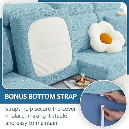 hyha Individual Couch Cushion Covers, Stretch Magic Sofa Seat Cushion Covers Washable, Dog Couch Sofa Slipcover for Pets, Kid with Elastic Bottom(Back Cover L, Lake Blue)