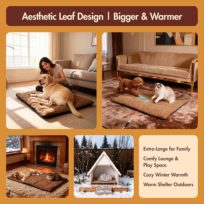 Vagascape Dog Heating Pad (31"x20") - Waterproof Electric Heated Mat & Pet Bed for Indoor and Outdoor Use, Chew Resistant Cord, Machine Washable Cover with Wheat Pattern Quilting, for Cats and Pets