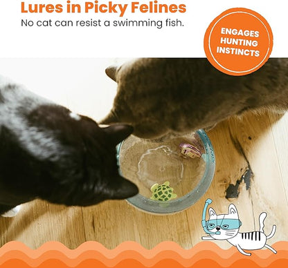 Catstages Meow-smerizing Fish Bowl for Cats with Two Water Cat Toys, Electronic Swimming Fish and Floating Turtle Included, Blue