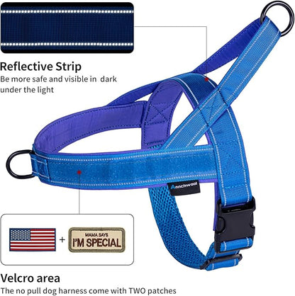 Annchwool No Pull Dog Harness with Soft Padded Handle,Reflective Strip Escape Proof and Quick Fit to Adjust Dog Harness,Easy for Training Walking for Small & Medium and Large Dogs(Blue,M)