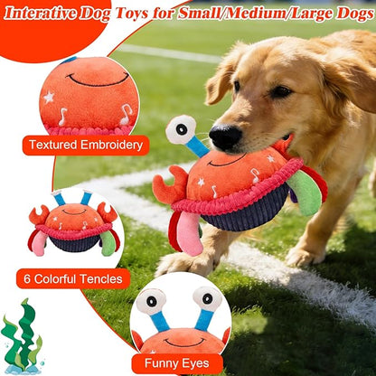 Mity rain Interactive Dog Toys Crab with Thicken Plush, Moving Dog Toy with Recording Mode Shaking & Singing Mode Bouncing, Funny Ball Jumping to Keep Them Busy and Chase, Rechargeable