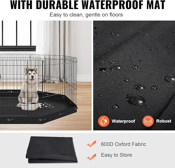 VEVOR Foldable Metal Dog Exercise Pen, Pet Playpen Dog Fence for Camping with Bottom Pad, 24" H 8 Panels, Puppy Crate Kennel Indoor Outdoor for Small & Medium Dogs, Both for Home & Yard Use