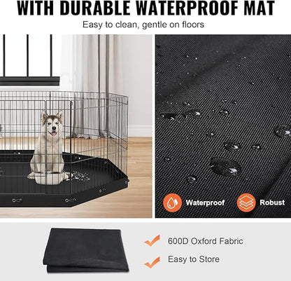 VEVOR Foldable Metal Dog Exercise Pen, Pet Playpen Dog Fence for Camping with Bottom Pad, 24" H 8 Panels, Puppy Crate Kennel Indoor Outdoor for Small & Medium Dogs, Both for Home & Yard Use