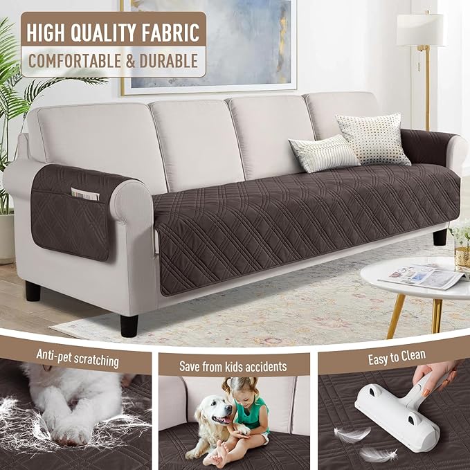 TAOCOCO Waterproof Oversized Couch Covers for Pets Dogs with Non Slip Backing, Sofa Seat Covers with Pocket for 4 Cushion Couch Washable Dog Couch Protector Sofa Slipcovers(Oversized Sofa, Chocolate)
