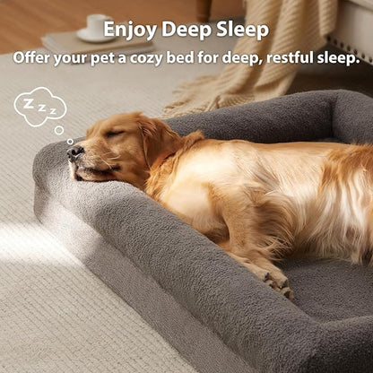 RRPETHOME Washable Dog Beds Large Sized Dogs, Extra Large Orthopedic Dog Beds with Removable Cover, Waterproof Pet Bed with Bolsters, Big Dogs Couch Bed with Non Slip Bottom, Grey