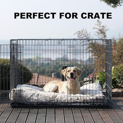 Bedfolks Extra Large Waterproof Plush Dog Crate Bed with Removable Washable Cover,Faux Fur Kennel Bed 41"x27",Brown