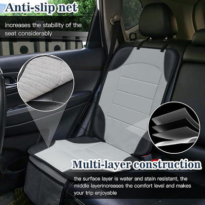 Sinvitron Car Seat Protector for Child Car Seat, Waterproof Car Seat Cover for Leather and Fabric Seats, 2 Mesh Pockets, Non-Slip Bottom, Thick Padding Cushion(1 Pack, Grey)