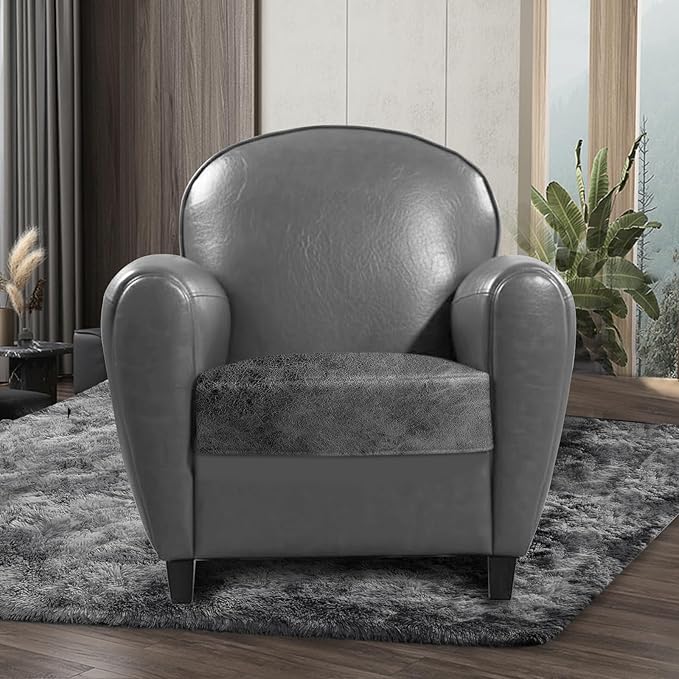 ANARACHON Leather Look Couch Cushion Covers Sofa Seat Slipcovers Sets Couches Furniture Protector for Sectional Armchair Loveseat Pets Kids Stretch Spandex Fabric (1 Cushion Armchair, Light Grey)