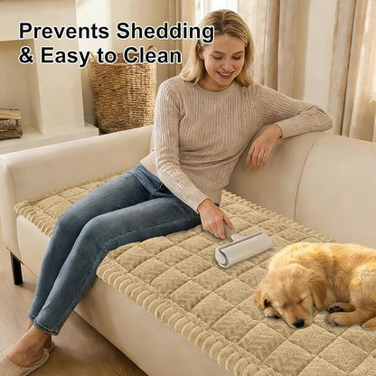 Smiry Non Slip Couch Covers for Dogs, Fuzzy Pet Couch Covers for 2-3 Cushion Sofa Pet Friendly, Soft Sofa Slipcovers Cushion Furniture Protector Washable (Khaki, 27.6" x 59")