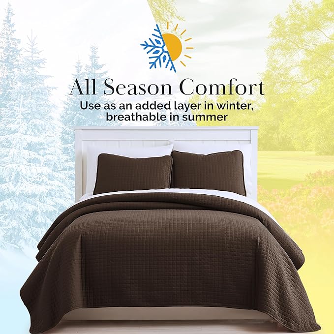 Southshore Fine Living, Inc. Twin XL Bedspread Quilt Set, Dorm Room Bedding Essentials, Stain Resistant, Machine Washable Bed Spread, XL/Twin Brown Comforter Set w/Pillow Sham, Chocolate Brown