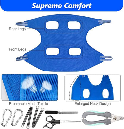 ATESON Pet Grooming Hammock Harness for Cats & XS Small Dogs, Dog Sling for Cutting Nails, Dog Hanging Holder Hanger for Nail Trimming with Nail Clippers, Nail File, Scissors