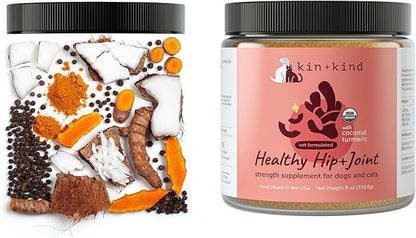 kin+kind Hip and Joint Supplement for Dogs & Cats – Vet Formulated Natural Joint Support with Organic Turmeric, Black Pepper & Coconut – Dog Essentials & Cat Essentials – Made in USA – 4 oz (Medium)