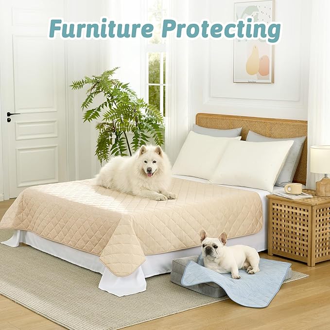 COZY KISS Extra Large Dog Cooling Mat 52"x82" Q-Max>0.4, Waterproof & Leakproof Pet Bed Cover, Non-Slip Cooling Dog Blanket for Couch, Floor, Large Dogs (Beige)
