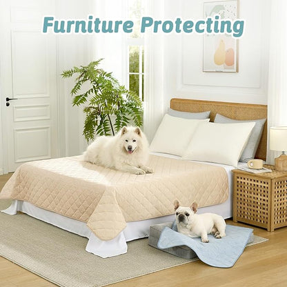 COZY KISS Extra Large Dog Cooling Mat 52"x82" Q-Max>0.4, Waterproof & Leakproof Pet Bed Cover, Non-Slip Cooling Dog Blanket for Couch, Floor, Large Dogs (Beige)