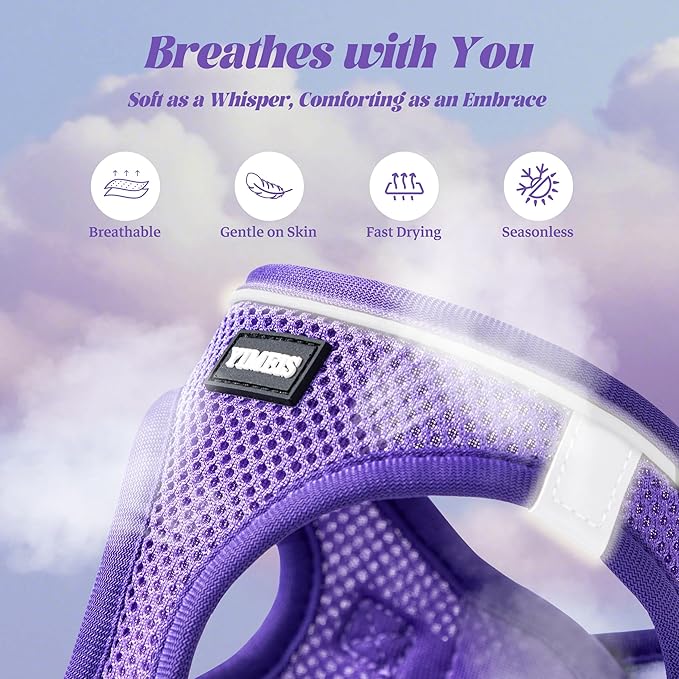 YIMEIS Dog Harness and Leash Set, No Pull Soft Mesh Pet Harness, Reflective Adjustable Puppy Vest for Small Medium Large Dogs, Cats (Purple, Medium (Pack of 1)
