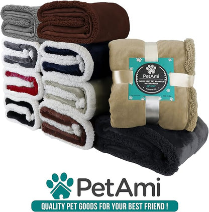 PetAmi Waterproof Dog Blanket for Small Medium Dog Puppy Cat Throw for Couch Cover Leakproof Protection, Sherpa Fleece, Reversible Soft Washable 29x40 Wine Red