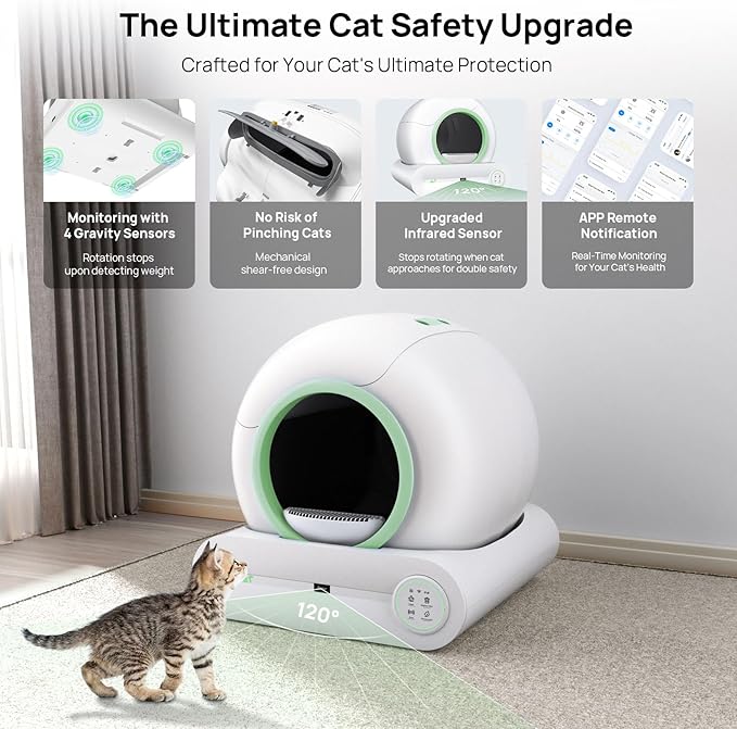 Self Cleaning Litter Box, 2026 Upgraded Automatic Cat Litter Box, Includes 2 roll Liners, 65L+9L Large Capacity Box Robot, Suitable for Medium Cats and Kittens, APP Control - Green