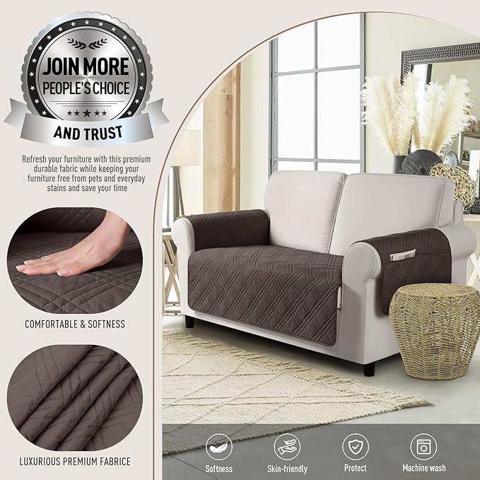 TAOCOCO Waterproof Loveseat Covers for Pets Dogs with Non Slip Backing, Sofa Seat Covers with Side Pocket for 2 Cushion Couch Washable Dog Couch Cover Protector Sofa Slipcovers(Loveseat, Chocolate)