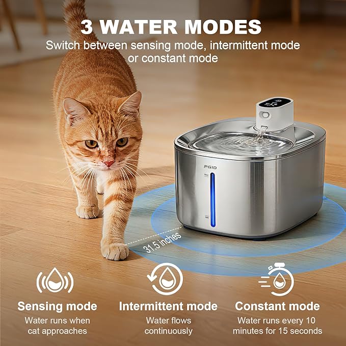 Wireless Cat Water Fountain Stainless Steel,4.5L Cordless Pet Fountains for Dringking,4000mah Battery Operated Cat Water Pountain,Automatic Dog Dispenser w Pen Cat Toys