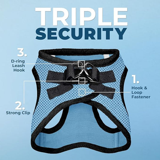 Best Pet Supplies Voyager Step-in Air All Weather Mesh Harness and Reflective Dog 5ft Leash Combo with Neoprene Handle, for Small, Medium and Large Breed Puppies - Set (Baby Blue/Black Trim), X-Large