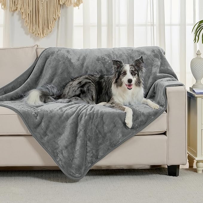 Waterproof Blanket for Bed Couch Sofa, Soft Liquid Pee Proof Pet Blanket for Dog Puppy Cat, Reversible Sherpa Fleece Furniture Protector (Grey, 50x60 inches)