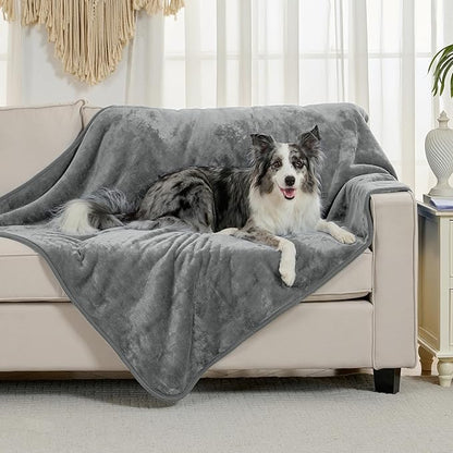 Waterproof Blanket for Bed Couch Sofa, Soft Liquid Pee Proof Pet Blanket for Dog Puppy Cat, Reversible Sherpa Fleece Furniture Protector (Grey, 60x80 inches)