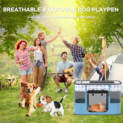 Dog and CAT pop Play Pen,Pets Houses for Dogs and Cats,Indoor&Outdoor Exercise Pen Dog Tent Puppy Playground Large (M, Bule)