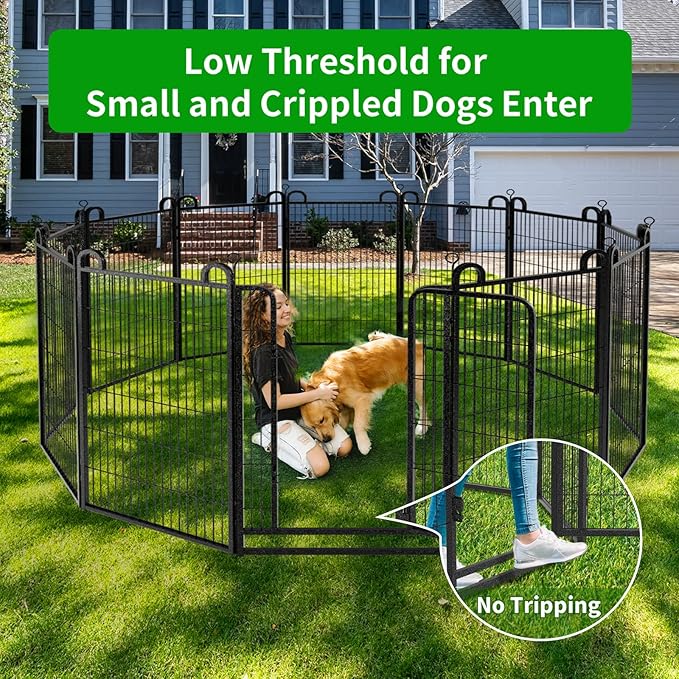 Kfvigoho Dog Playpen Outdoor 24 Piece Panels Heavy Duty Dog Fence 47" Height Anti-Rust with Doors Portable for RV Camping Yard, Total 54FT, 227 Sq.ft, Snowy Black