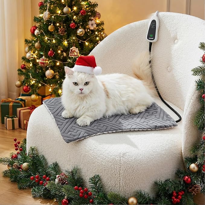 ZOMISIA Cat Heating Pad - 11 Adjustable Temperature and 25 Timer Options, Heated Cat Bed Indoor Waterproof with Chew-Resistant Cord for Small Dogs, 17.5x14 Inch