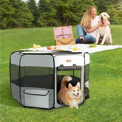 Seiyierr Dog Playpen, Portable Pet Play Pen Foldable Carrying Case, Puppy Pens Outsid for Small Cat Indoor/Outdoor, Removable Mesh Shade Cover