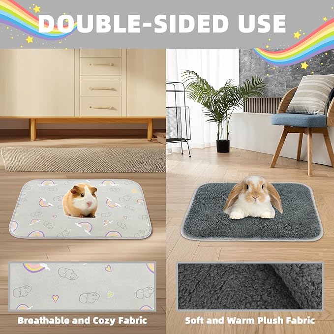 Homimp 2 Pack Guinea Pig Cage Liners, Washable Small Animal Bedding,Waterproof Reusable & Anti Slip Guinea Pig Pee Pad Fast and Super Absorbent Mat for Small Animal Rabbit Bunny Hamster,Grey 24"x47"