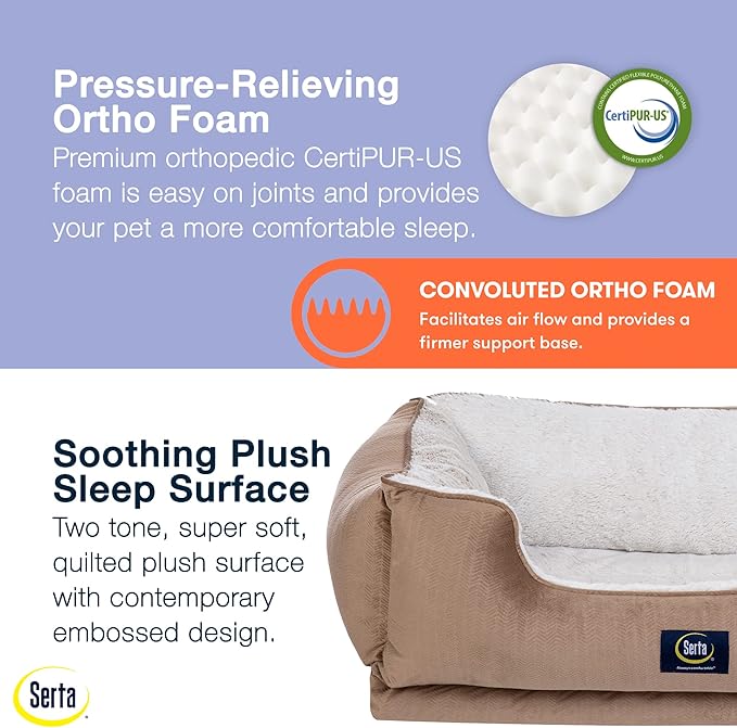 Serta Orthopedic Cuddler Dog Bed for Pets – Desert Sand (X-Large)