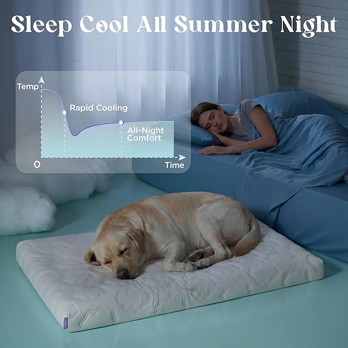 LE SURE Cooling Dog Bed, XL Q-Max>0.5 Cooling Mat with Removable Washable Cover, Breathable Orthopedic Egg Crate Foam Non-Slip Summer Pad for Extra Large Active/Senior/Long-Haired Pets, 41x27 Inch