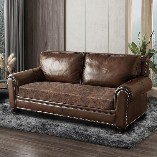 ANARACHON Leather Look Couch Cushion Covers Sofa Seat Slipcovers Sets Couches Furniture Protector for Sectional Armchair Loveseat Pets Kids Stretch Spandex Fabric (1 Cushion Loveseat, Dark Brown)