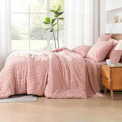 Litanika Blush Pink California King Size Comforter Set with Sheets - 7 Pieces Bed in a Bag California King Boho Tufted Complete Bedding Sets with Comforter, Sheets, Pillowcases & Shams