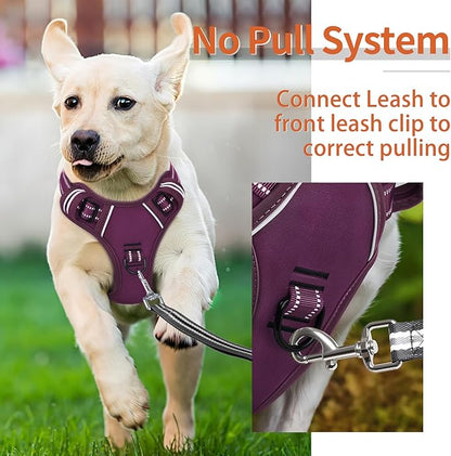 HEELE Dog Harness for Large Dogs No Pull Dog Vest Harness for Large Dog with Soft Padded Handle Reflective for Outdoor Training, Purple(Matching Trim), XL