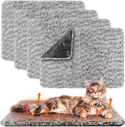 Drydiet 4 Pack Self Warming Cat Pads Self Heating Cat Mat Washable Homeless Dogs Thermal Pads Kennel Pad Reflects Body Heat Warm Crate Bed Mat for Indoor Outdoor Pet(Gray,22 x 35 Inch)