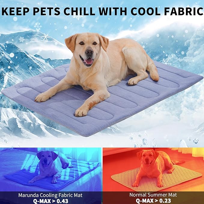 MARUNDA Dog Cooling Mat, No Need to Freeze Or Refrigerate This Cool Pet Pad Cat Mats- Keep Your Pet Cool, Machine Washable (Blue, 36" x 24" - Large-Crate)