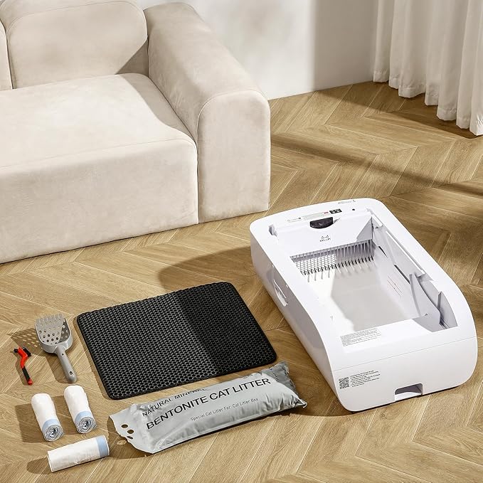 Open-Top Self-Cleaning Automatic Cat Litter Box-Smart APP Control (2.4G/5G) with Health Tracking&24H Backup, Dual Safety Sensors&Odorless Design for Multi-Cat Homes+with Tent