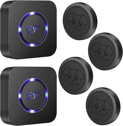 EverNary Dog Door Bell Wireless Doggie Doorbells for Potty Training with Waterproof Touch Button Dog Bells Included 2 Receivers and 4 Transmitters, Black
